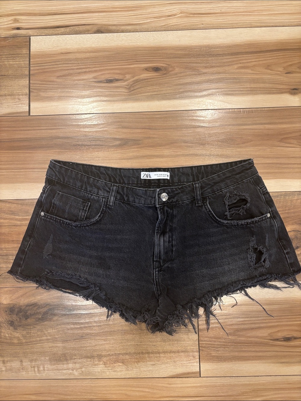 Zara Black Distressed Cutoff Denim Shorts